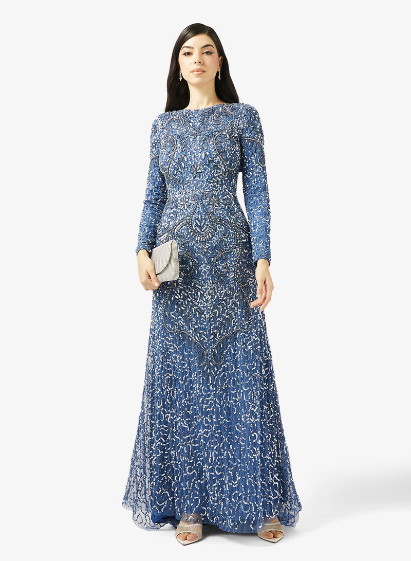 MARYISA High Neck Sequin Maxi Dress - Image 4